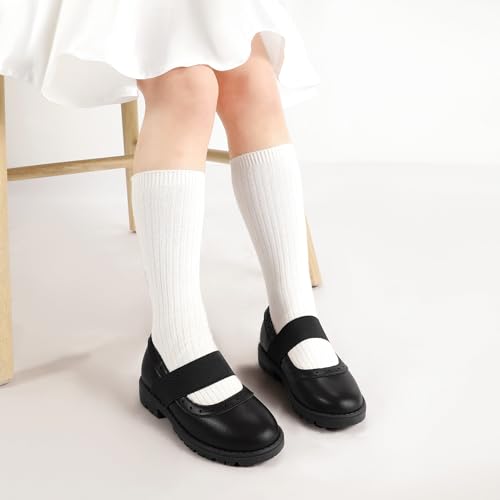PANDANINJIA Toddler Girls Mary Jane School Shoes Kids Elastic Strap Platform Flats Dress Shoes3