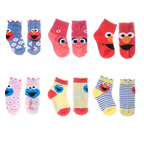 Sesame Street girls Sesame Street Quarter Socks, Chambray Heather (6 Pack), X-Small US