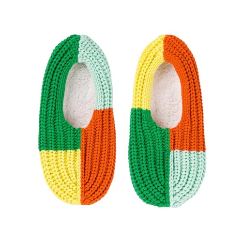 Quattro Knit Slippers - Women's 8-10 - Fleece-lined - Non-slip - Flame Jade