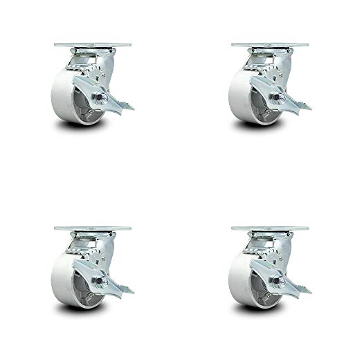 Semi Steel Cast Iron Swivel Top Plate Caster Set of 4 w/4" x 2" Silver Wheels - Includes 4 Swivel w/Top Lock Brakes - 4000 lbs Total Capacity - Service Caster Brand Semi Steel Cast Iron Swivel Top Plate Caster Set of 4 w/4" x 2" Silver Wheels - Includes 4 Swivel w/Top Lock Brakes - 4000 lbs Total Capacity - Service Caster Brand
