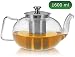 Produktbild praxxim - 1600ml - Tropffreie Glas Teekanne mit Siebeinsatz - Edle Kanne für gemütlichen Tee Genuss - Hitzefeste Glaskanne mit Edelstahl Sieb - Hochwertiger Teebereiter für pures Geschmackserlebnis
