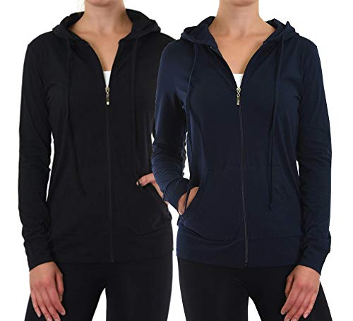 Lightweight Cotton Full Zip Up Pullover Sweatshirt Hoodies (2 Pack