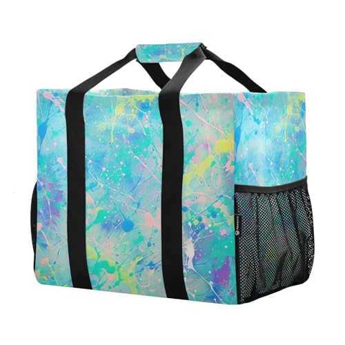 YETTASBIN Iridescent Large Foldable Travel Tote Bag, Lightweight Waterproof Swim Pool Bag with Handles & Pocket for Beach Outdoor, Reusable Grocery Bag for Kitchen, Shopping