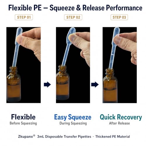 Image of Zkupanx 200PCS Thickened Transfer Pipettes 3mL, PE Plastic Pipettes Dropper | Clear Graduated Markings, For Essential Oils Lab Crafts Science Experiments, Disposable No Cleanup Needed