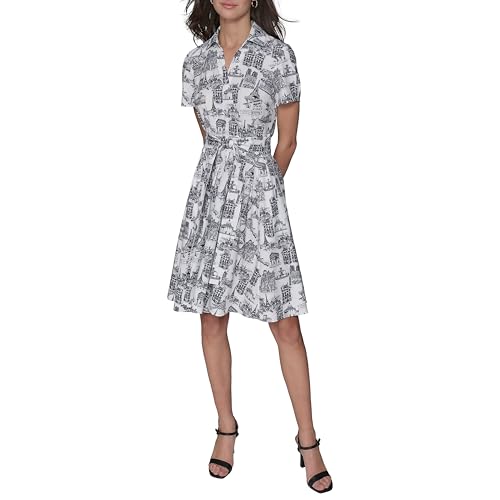 Image of Karl Lagerfeld Women's Short Sleeve Surplice Neck Faux Wrap Belted Mini Dress