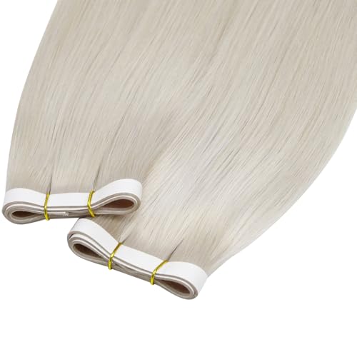 Image of LaaVoo Tape in Weft Hair Extensions Platinum Blonde Genius Tape ins Hair Extensions Human hair Tape in Blonde Seamless Hair 18 inch 50G