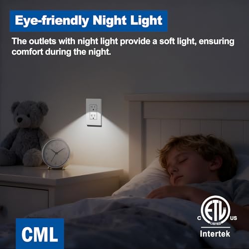 Image of CML 20 Amp Receptacle Outlet with LED Night Light, 10 Pack, ETL Listed