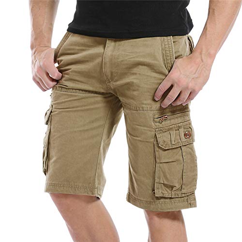 6 Pockets Motton Pure Color Summer Cargo Shorts Workwear for Men Khaki