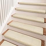 PURE ERA Carpet Stair Treads Ultra Plush 9.5" X 30"Soft Bullnose Indoor Stair Protectors Pet-Friendly Non-Slip Skid Resistant Tape Free Washable Reusable(14 Pieces,Beige)