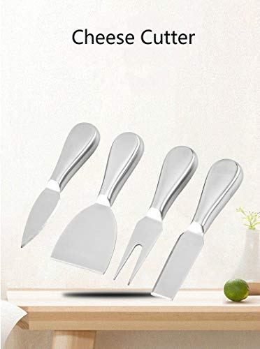Linwnil 4 Pieces Set Cheese Knives, Steel Stainless Cheese Slicer Cheese Cutter Cheese Fork Light Weight One-Piece Silver Design thumb #1