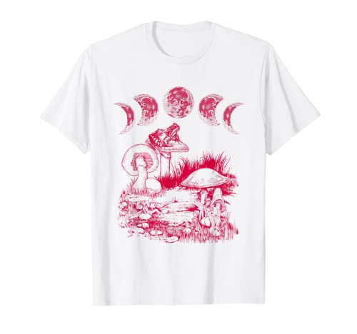 Cottagecore Aesthetic Frog Mushroom Moon Fairies Vintage Maglietta