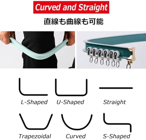 Curved Curtain Track - Adjustable Aluminium Bay Window Rods, U-Shape & L-Shape, Silent Pulley Runners for Smooth Operation, Perfect for Bay Windows and Custom Drapery Solutions