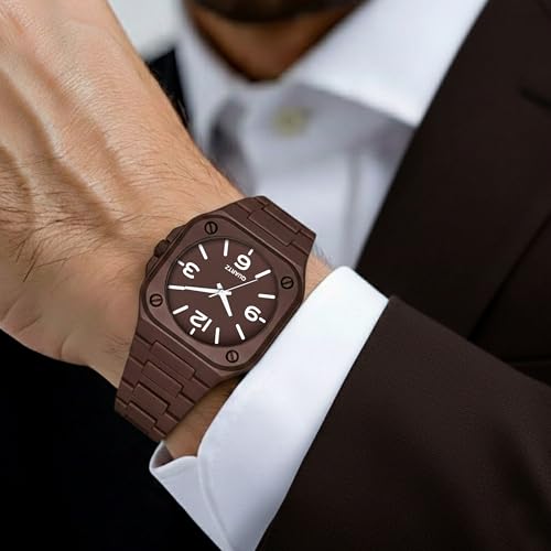 Image of Acnos Men's Premium Fiber Quartz Analog Watch - Luxury Square Dial Casual & Business Wrist Watch for Men