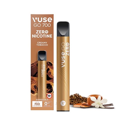 Vuse Go 700 Disposable Vape, Creamy Tobacco, Flavour, Nicotine Free vape* Pre-Filled, Pre-Charged Vape, Ideal for On-the-Go Vaping, 18+ Only, Vuse Vape Pens, Portable Vaping