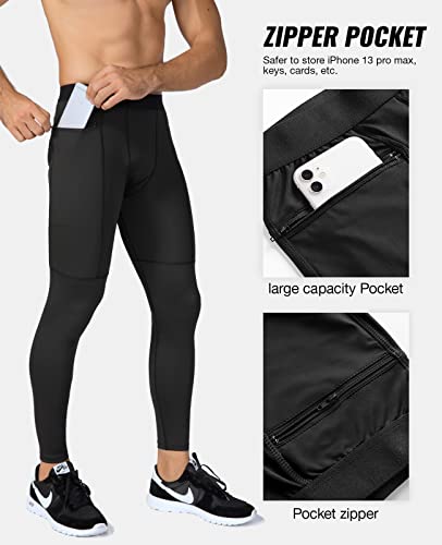 Niksa Men's Compression Pants Pockets, 2Pack Running Tights Leggings Workout Cool Dry Baselayer Gym Athletic Yoga Pants (Xx-Larege Long, Grey-Black) #TOP2
