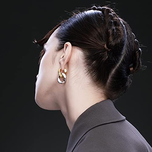 Sloong 14k Gold Plated Chunky Earring Cuban Link Chain Circle Square Hoop Earrings Paperclip Link Chain Jewelry Drop Dangle Earrings set for Women Adult - Image 4