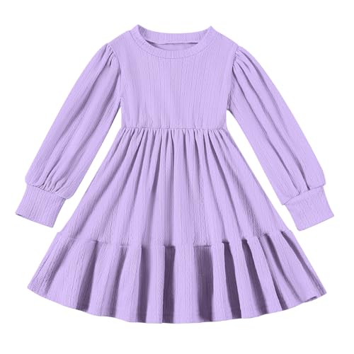 Toddler Dress Fall Winter Long Sleeve Baby Girls Sweater Ribbed Knit Ruffle Hem Swing Dresses for Girls