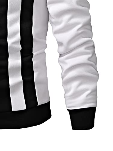 Gorglitter Men's Casual Crewneck Sweatshirt Color Block Fleece Pullover Sweatshirt Black And White Large #TOP4
