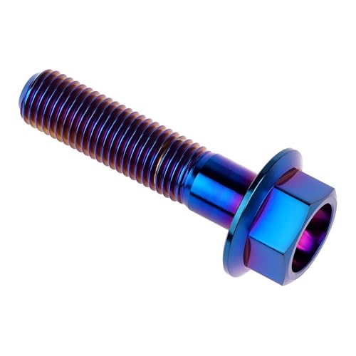 Image of Ti Screws M10 x 20 25 30 35 40 45 50 55 60 65 70 75 80 90 100mm 1.25 Pitch Titanium Flange Hex Bolt Pack of 4 (Burnt Blue, M10x45mm)