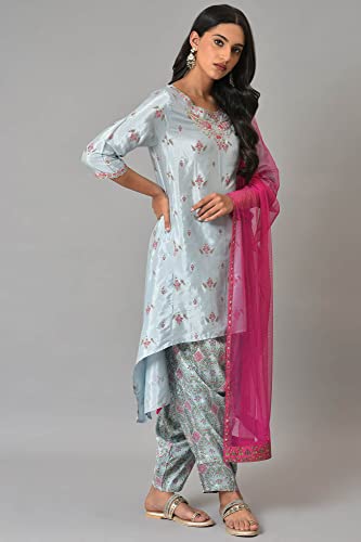 Image of W for Woman Women's Viscose Floral Print Rayon Casual Kurta With Drape Pant & Dupatta