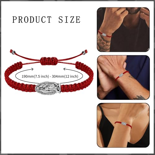 2Pcs Catholic Virgin Mary Bracelet Adjustable Red String La Virgen de Guadalupe Bracelet for Easter Party Favor Prayer Blessing Protection Men Women2
