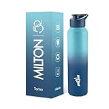 MILTON Torino 1000 Stainless Steel Water Bottle, Leakproof Lid, Single Walled, ISI Certified I For School, Office, Gym I 980 ml, Light Blue & Dark Blue