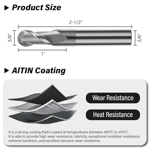 Image of 3PCS 3 /8 inch Solid Carbide Ball Nose End Mill Set - 2 Flute AlTiN Coated Milling Bits Sets for Milling Alloy Steels, Hardened Steel, Metal