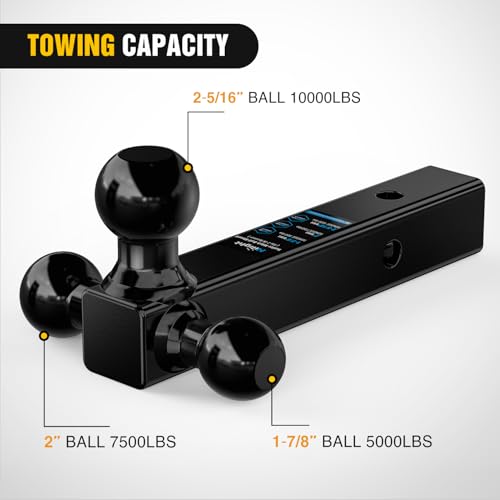Image of Nilight Trailer Hitch Ball Mount, 1-7 /8 Inch, 2 Inch, 2-5 /16 Inch Balls, Fits 2 Inch Square Receiver, 10,000 lbs