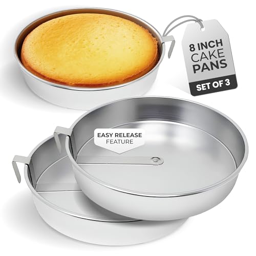 Aunt Shannons Kitchen 8 Inch Round Cake Pans, 3 Pack, Silver Cake Pan with a Built-in Swivel Blade, Easy Release Cake Pans Set for Baking, Baking Pans Set for 3-Layer Cake, Dishwasher Safe Aunt Shannons Kitchen 8 Inch Round Cake Pans, 3 Pack, Silver Cake Pan with a Built-in Swivel Blade, Easy Release Cake Pans Set for Baking, Baking Pans Set for 3-Layer Cake, Dishwasher Safe