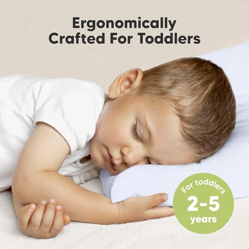 Image of Toddler Pillow with Pillowcase, 13x18 My Little Dreamy Pillow (Baby Blue) | Kids Travel Bed Pillow for Sleep, Organic Cotton Small Pillowcase, Soft, Breathable, Machine Washable, Toddlers 2-5 years old