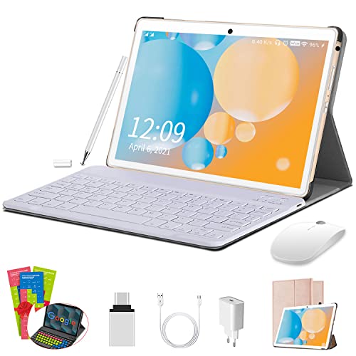 Tech Deals 🔥 Android Tablet 10 inch, HD Touchscreen 2-in-1 Tablet with Keyboard Case Computer Quad-Core 1.3Ghz Processor 4G+64GB Harddrive Android 9.0 GO Tablets, Support 3G Phone Call, Type-C,BT4.2 GPS FM 4G WiFi