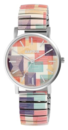Raptor Colorful Edition Damen-Uhr Zugband Edelstahl Motiv Bunt Print Analog Quarz RA10205