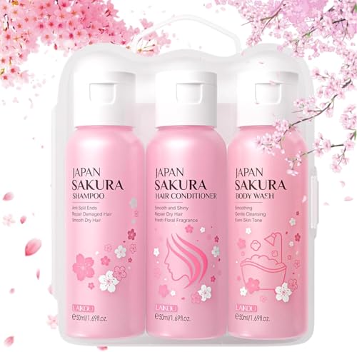 Lboylove Sakura Shower Gift Sets For Women - Shampoo Body Wash Conditioner Travel Size 3 In 1 Hydrating Nourishing & Gentle All Skin Hair Types Men Spa Gifts