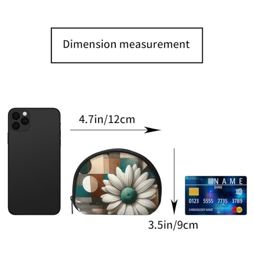 Portable Coin Purse Geometric-White-Daisy Mini Zippered Money Pouch Card Holder2