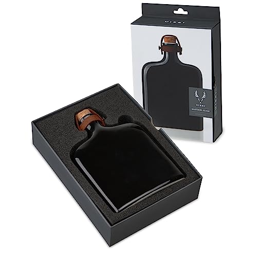 Viski Nautilus Black Vintage Style Ceramic Cork-8.5oz Capacity Hip Flask