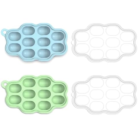 KingKam Baby Food Freezer Trays with Lids (2 Pack), Silicone Nibble Freezer Tray, Breastmilk Popsicle Molds, Baby Food Storage Containers Ice Cube Tray Maker Cover