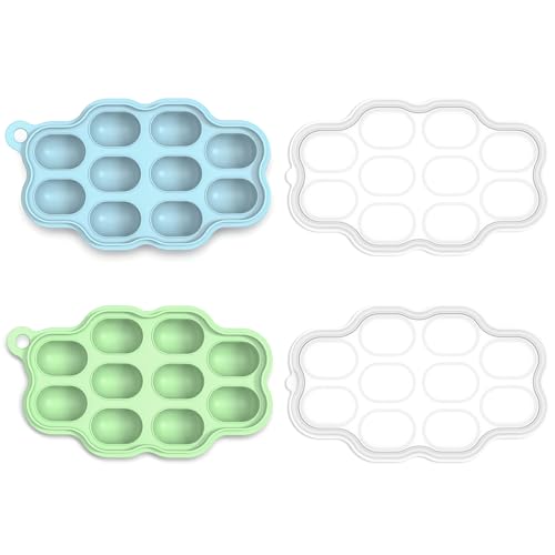 Image of KingKam Baby Food Freezer Trays with Lids (2 Pack), Silicone Nibble Freezer Tray, Breastmilk Popsicle Molds, Baby Food Storage Containers Ice Cube Tray Maker