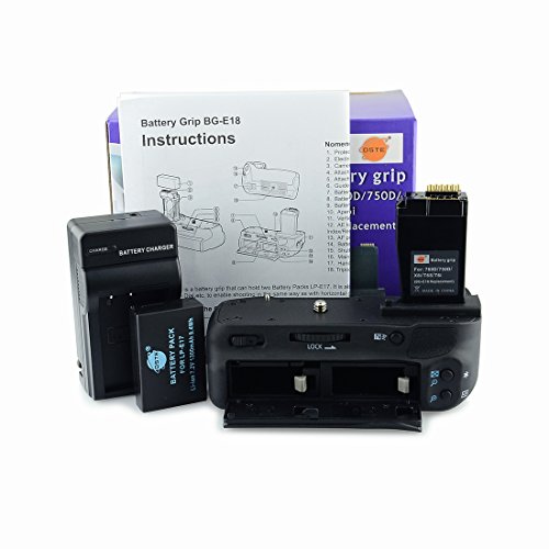 DSTE Replacement for Pro BG-E18 Vertical Battery Grip + LP-E17 Battery + Travel Car Charger Compatible Canon EOS 750D 760D Rebel T6i T6s 8000D Kiss X8i Digital Cameras