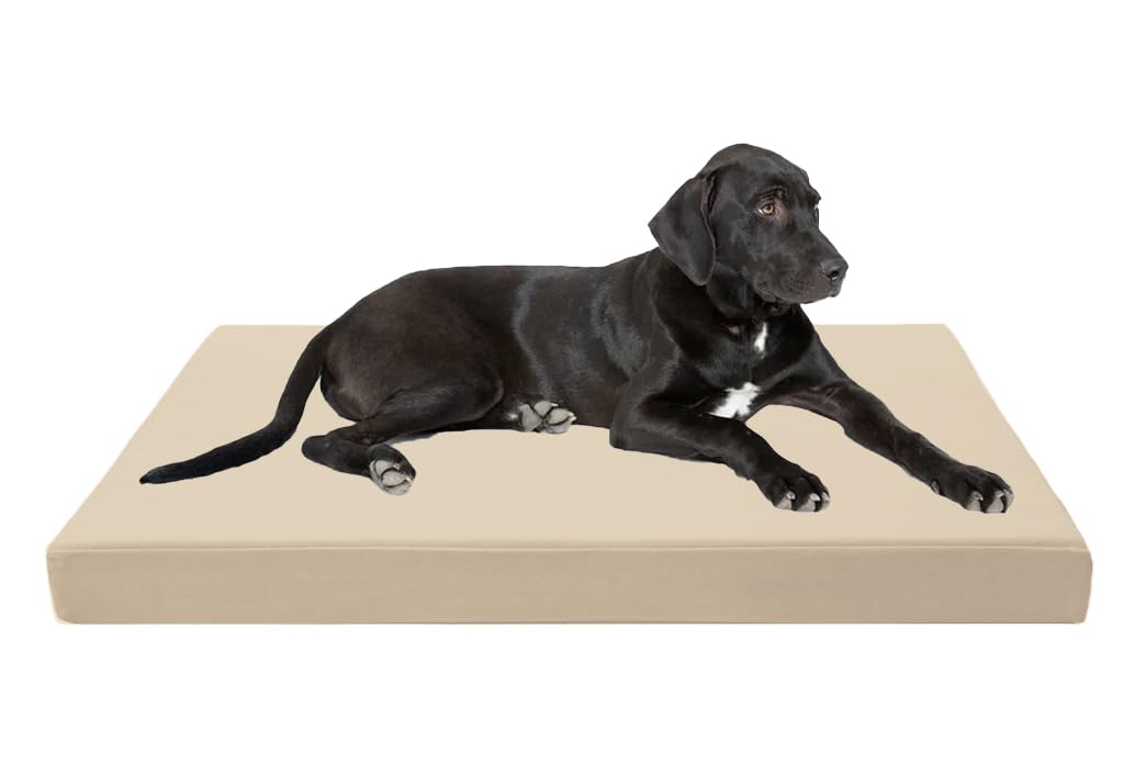 Laam linen Luxury Dog Bed Mattress 100% Waterproof Cover Bed Orthopaedic Soft and Quality Pet Bed Cushion Memory Foam Dog Bed with Washable & Removable Zipped Cover (Medium (90 x 60 x 5cm), Cream)