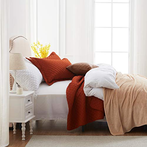 Sunstyle Home Quilt Set Twin Rust Lightweight Bedspread Soft Reversible Coverlet For All Season 2Pcs Burnt Orange Diamond Quilted Bedding Sets (1 Quilt 1 Pillow Sham)(68"X86") #TOP3