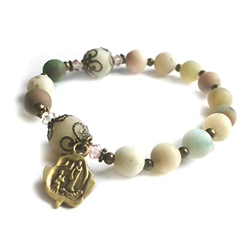 Amazonite Stone Catholic Rosary Bracelet for Women with Our Lady of Lourdes Rose Charm - Rosarios Catolicos - Catholic Gifts Women - Regalos Para Mujer - Pulseras de Mujer3