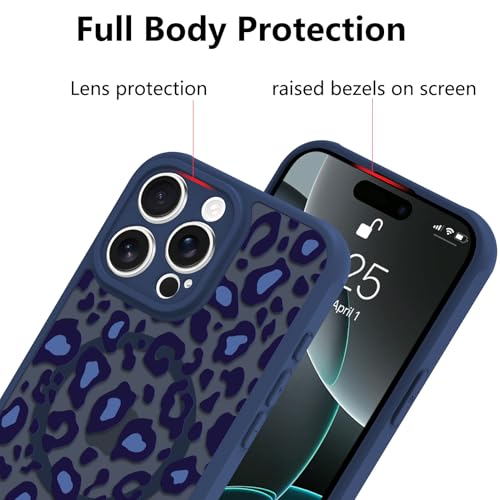 Image of KANGHAR Case for iPhone 16 Pro Max Blue Leopard Printed Pattern | Cute Cheetah [Compatible with Magsafe] Protective Magnetic Case for Girls Women 6.9 inch