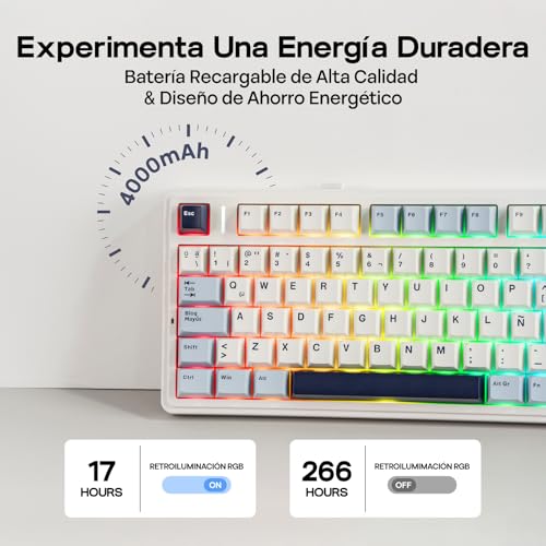 Image of EPOMAKER Aula F75 ISO-ES Wireless Mechanical Gaming Keyboard, 75% Spanish Layout with Knob, Creamy Gasket, Sound-Dampening, RGB, Hot-Swap, BT /2.4Ghz (Light Blue)