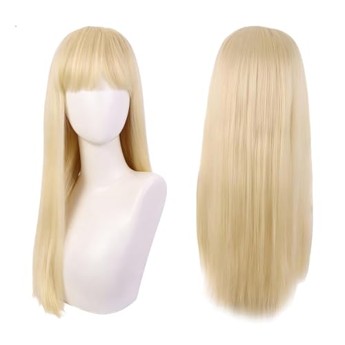1 PCS Longs Straight Blonde Wig with Fringe Long Blonde Wigs for Women Blond Wigs for Women with Flat Bangs Blond Long Wig for Womens Suitable for Daily Use Cosplay
