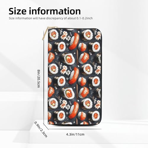 Cute Sushi Print Wallet Women Men, Long PU Leather Wallets for Women, Cute Womens Travel Wallet Purse Pouch with Zipper Pocket3