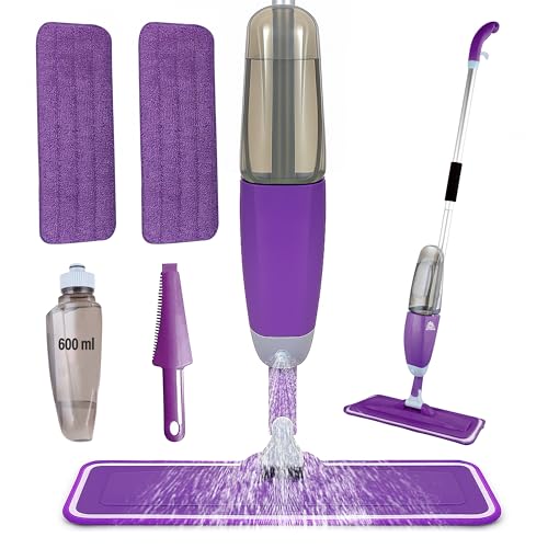ARSUK Mopas de Limpieza Suelos con Pulverizador, Mopa Fregona para Suelos con Botellas Recargables de 600ml y 2 Almohadillas de Repuesto – para el Cocina, Azulejos, Madera Dura, Laminados