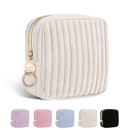 Image of Period Bag for Teen Girls, Fluffy Corduroy Sanitary Napkin Storage Bag, Cute Menstrual Pad PouchTampon Holder for Purse (Beige)