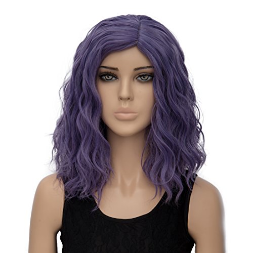 14 Inch Women Short Wavy Wig Synthetic Colorful Cosplay Daily Party Wig Purple Hair Wig Heat Resistant