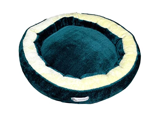 Image of Round Shape Cream Dark Green Ultra Soft Reversiable Dog & Cat Super Soft Bed - Medium