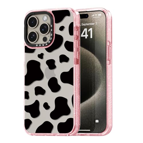 Coque iPhone 15 Pro Max antichoc Rosarnnah motif vache rose